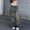 Vintage Y2K Low Rise Jeans for Women Print Distressed Streetwear Baggy Pants Denim Trousers