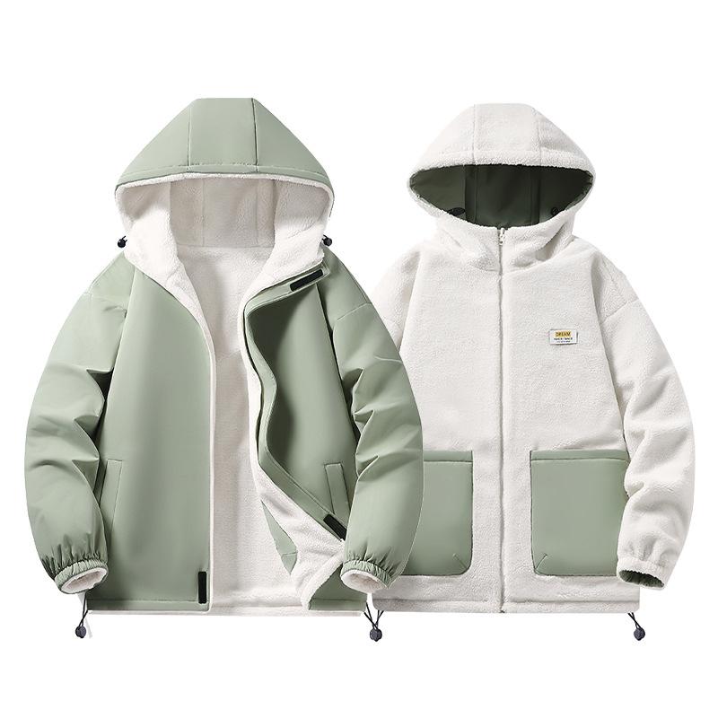 Зимние двухсторонние мужские и женские куртки из овчины, осенняя и зимняя теплая флисовая хлопковая одежда с добавлением флиса