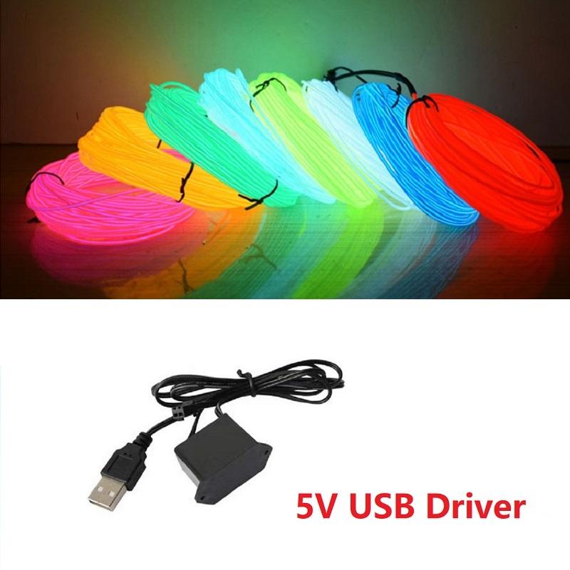 10/5/3/1M Светодиодная лента EL Wire с батарейным питанием, USB, переключателем, неоновая светящаяся гирлянда, DIY веревочная трубка, Хэллоуин, УФ-свет, разноцветный декор
