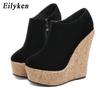 Spring Autumn Fashion Round Toe Zip Cork Platform Wedges Heels Sandals Mules Sexy Woman Pumps Shoes  Mujer