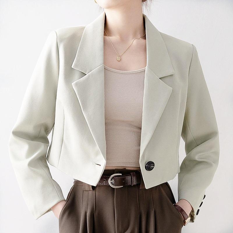 Women S Beige Short Loose Fit Casual Blazer Jacket