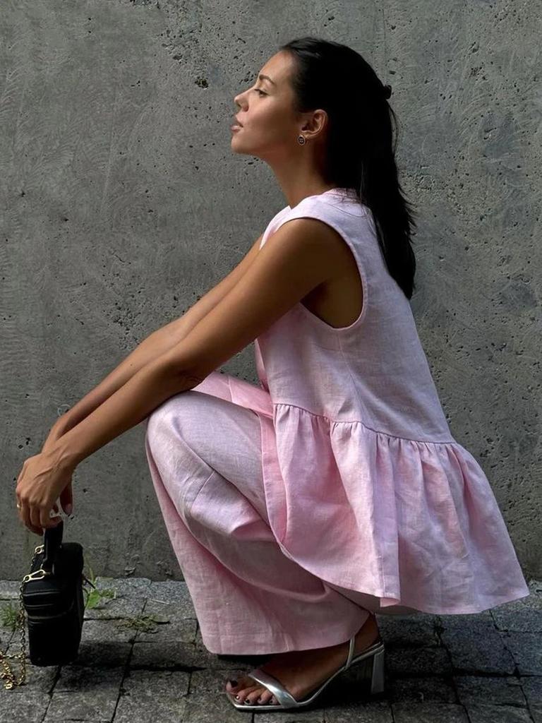 2025 European & American Style V-neck Vest & Long Pants Women's Solid Color Two-piece Set