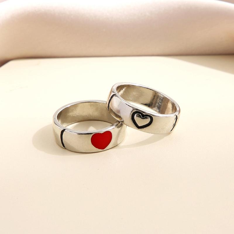 RUI RUI YU 2PCS Men Women Ring Simple Couple Combination Pair Ring Sliver Love Heart Ring