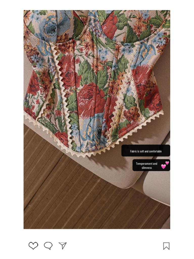 Трендовый ретро французский жаккардовый корсетный жилет без бретелей