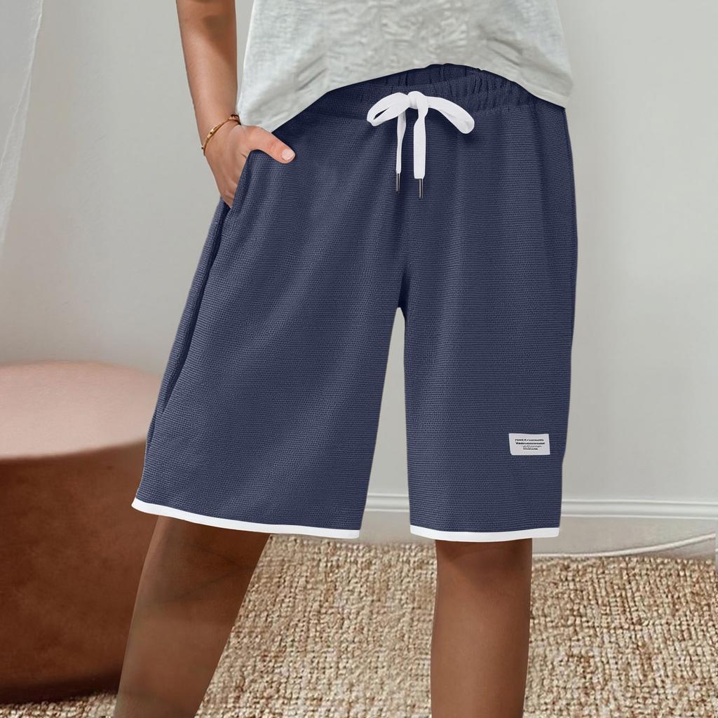 Женские спортивные шорты, повседневные свободные однотонные шорты с эластичной резинкой на талии