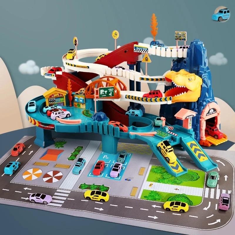 Динозавр Железнодорожный Трек Автомобиль Игрушка Дино Приключения Изогнутый Дорожный Трек Электрический Рельсовый Транспорт Дети Мальчики Интерактивные Игры Подарки На День Рождения