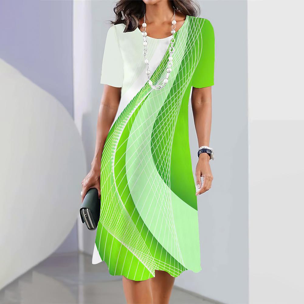 New Womens Dresses 3d Geometric Lines Print Short Sleeve Clothes Fashion Loose Skirt Summer Lady Oversized Vacation Dresses 2023