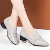New Comfort 2025 Women Pumps Point Toe Block Heels Concise Pearl Slip-On Mules Summer Soft Leather Soft Sole Casual Shoes