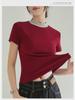 Chic French Style Slim Fit Short-Sleeve T-Shirt for Women - High Elastic, Cool Touch, Round Neck, Spring/Summer 2025