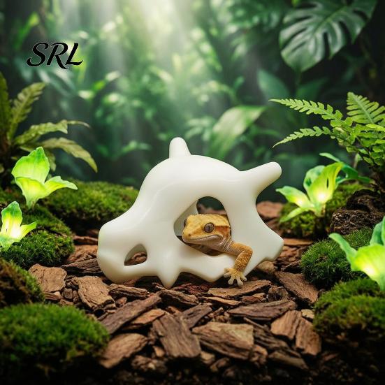 Ball Python Enclosure Ornament Realistic Skull Reptile Hideout, Animal Gecko Hide Cave, Terrarium Decor, Scorpion Decoration Hollow Bone Shape Plastic