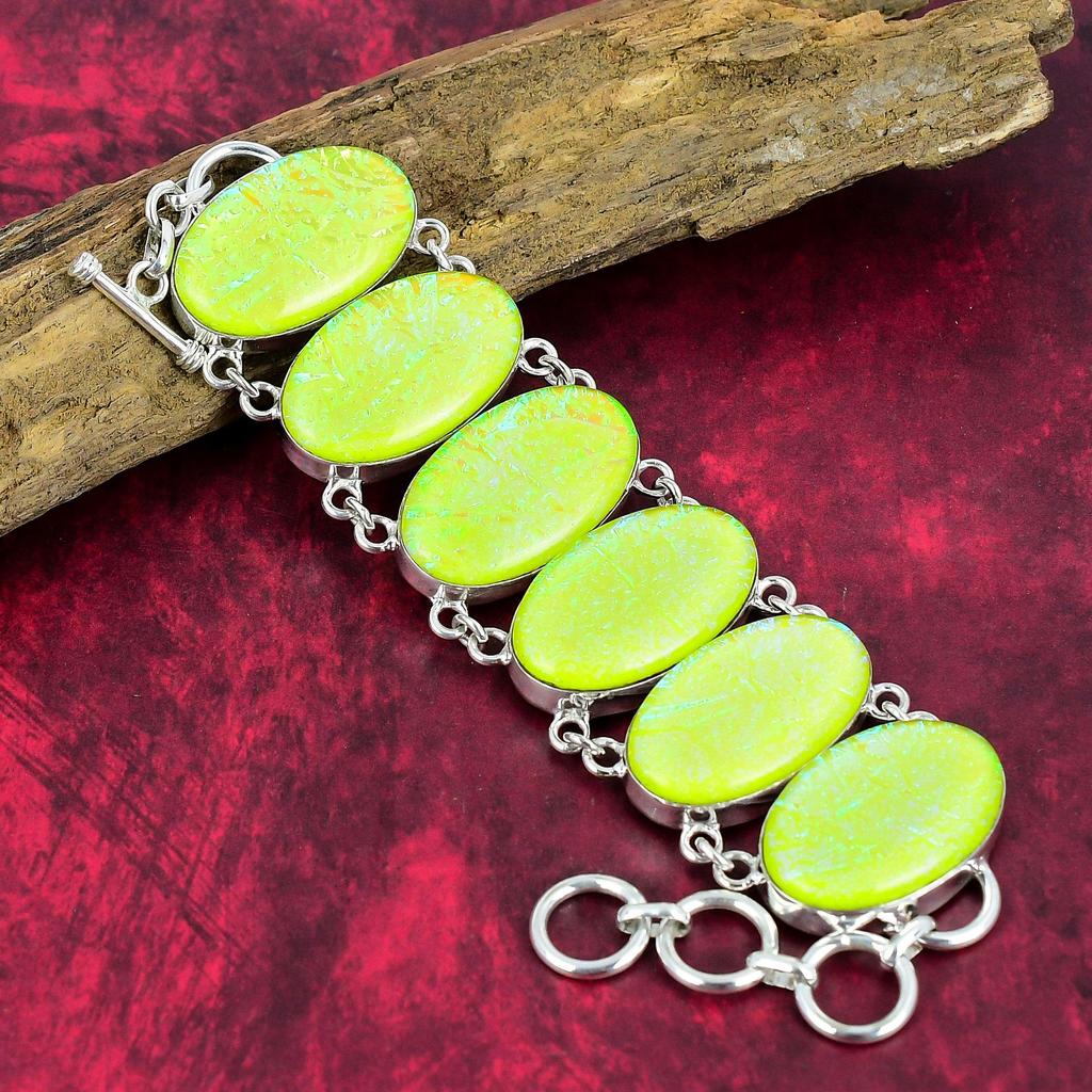 Dazzling Yellow Australian Triplet Opal Gemstone Handmade Jewelry Bracelet , 925 Solid Sterling Silver Bracelet Adjustable Jewelry For Engagement Gift