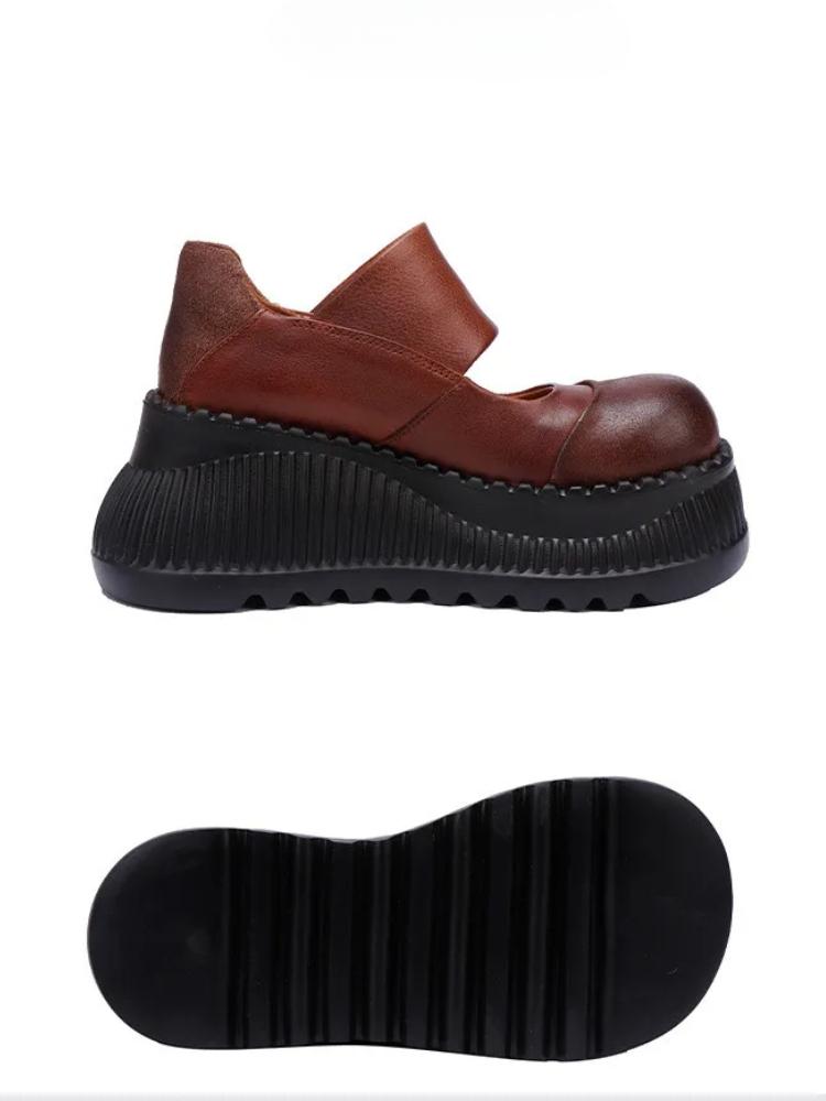 Johnature Туфли из натуральной кожи на толстой подошве с завышенной талией, женские туфли в стиле ретро с круглым носком на плоской платформе