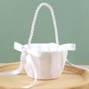 Wedding Flower Girl Basket Satin Bowknot White Basket with Faux Pearl Handle Hand Held Wedding