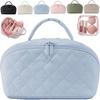 Дорожная плоская косметичка для женщин, широко открывающаяся на 180°, большой вместимости, косметический кейс, пухлый, с мягкой подкладкой, водостойкий органайзер для туалетных принадлежностей с отделениями