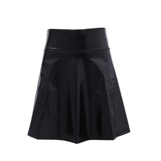 Женская клубная юбка трапециевидной формы из глянцевой поверхности из искусственной кожи со свободным подолом, эластичной талией и высокой талией, плиссированная, мягкая мини-юбка для коктейльной вечеринки
