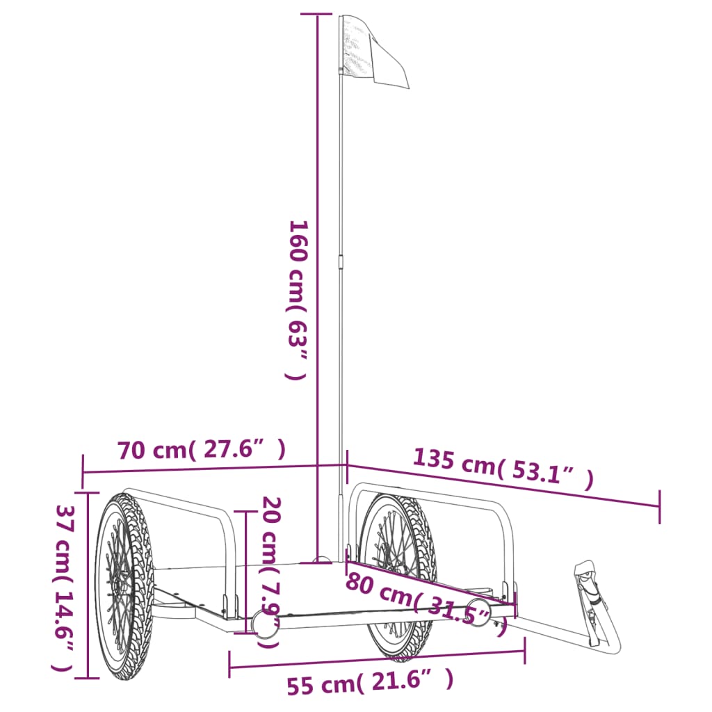 Bicycle Trailer Black 135 x 70 x 37 cm Iron