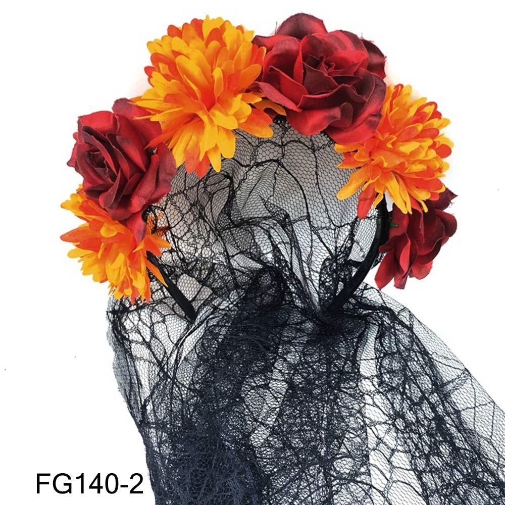 Бохо Хэллоуин Роза Ободок для волос День мертвых Цветочный головной убор для вечеринки, костюма, свадьбы
