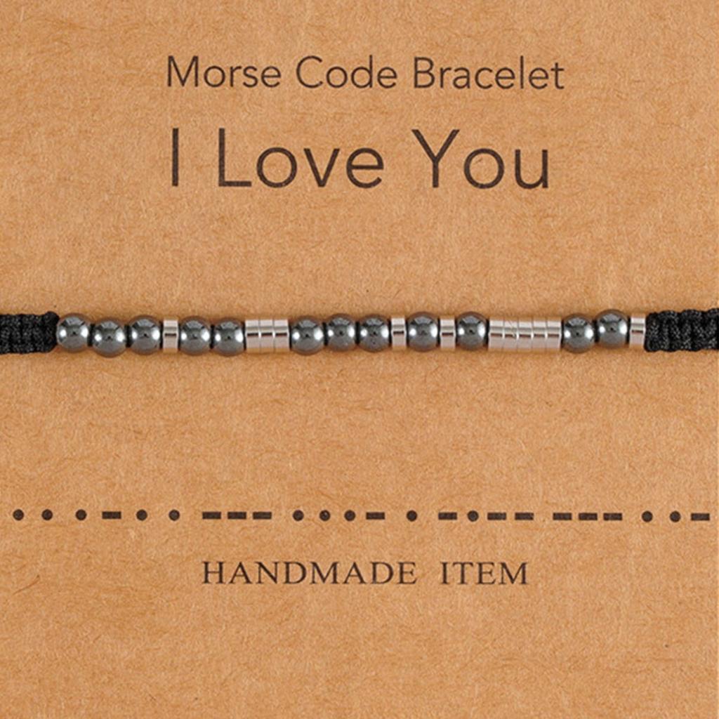1 шт. ручной работы из нержавеющей стали, черные бусины, браслет Морзе для мужчин, подарок бойфренду, для женщин и девочек, модные украшения, регулируемые