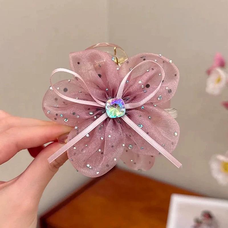 Large Summer Lace Edge Bow Claw Clip Hair Accessory for Women - Multi-Layer Feather Design