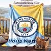 Flannel Blanket Manchester City Print Custom Name Text Soft Throw for Sofa Bed