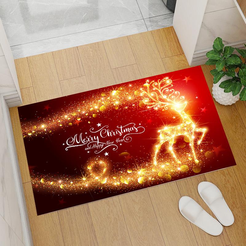 Red Coral Fleece Christmas Floor Mat with Santa Claus and Tree Design