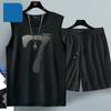 Summer Vest Ice Silk Men's Clothing Sleeveless Basketball Suit Street Casual Sportwear 2 Piece Breathable Short Sleeve Tshirt + Jogging Shorts