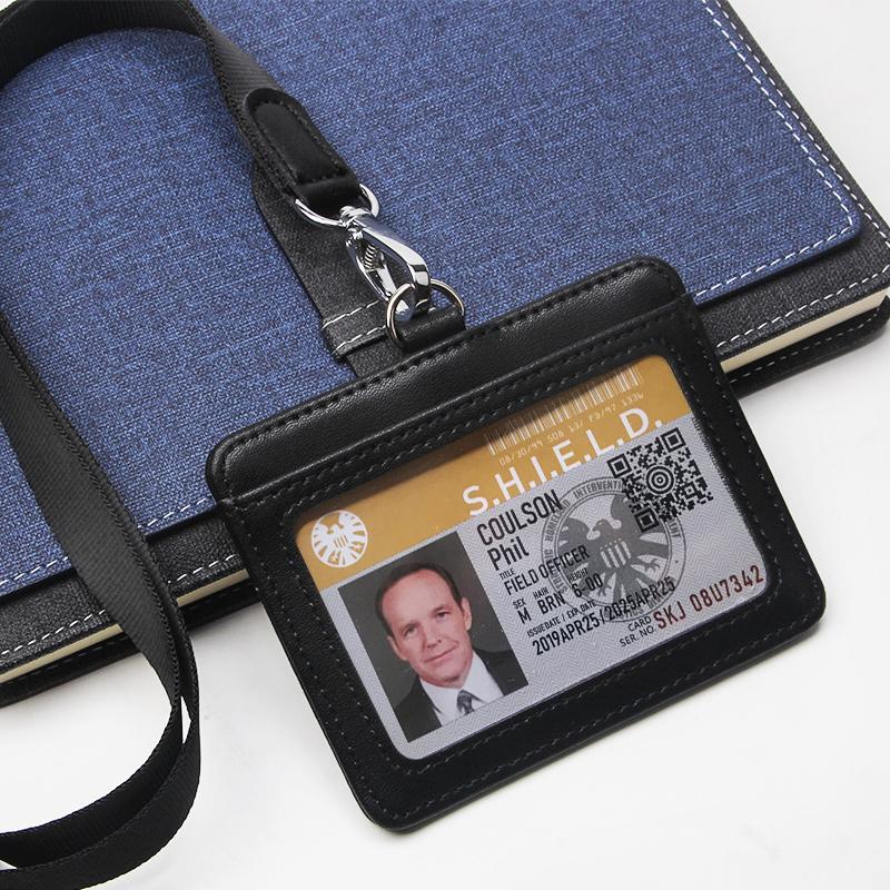 Fashion Genuine Leather ID Holder Business Staff Job Number Card Holders with Lanyard Bus Card Cover Student Worker Employee Card Case