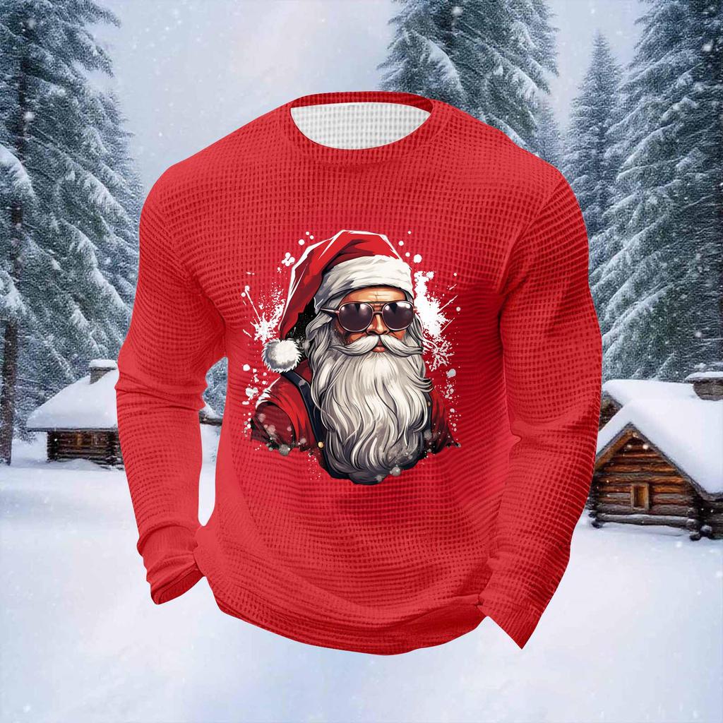 Мужские топы с рождественским принтом, с круглым вырезом и длинными рукавами, мужские спортивные топы больших размеров в повседневном стиле с круглым вырезом