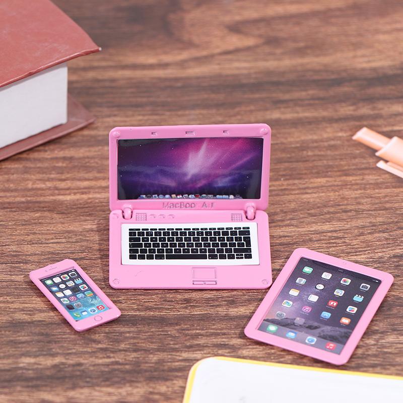 3 шт./компл., имитация мини-ноутбука, планшета, сотового телефона, кукольный домик, миниатюра 1:12 поделок из сплава, декор кукольного домика, аксессуары своими руками