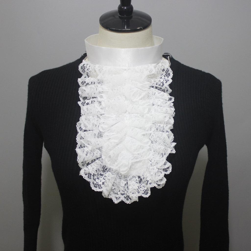 Victorians Colonial Ruffle Lace Jabot False Collar Necktie Steampunk Medieval Costume Shirt Front Detachable Neck Collar