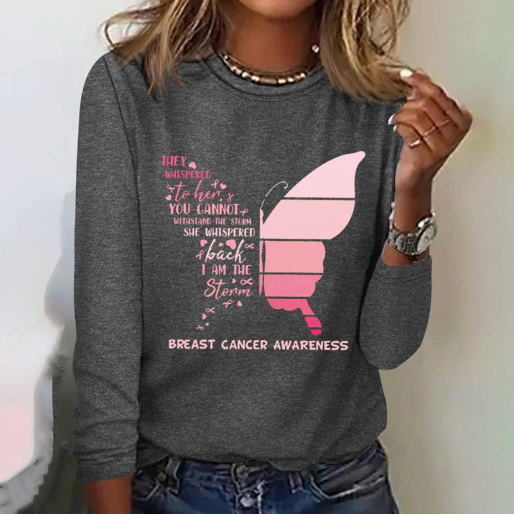 Дизайнерские женские футболки с принтом бабочек, осенние хлопковые модные футболки с длинными рукавами, женская одежда с круглым вырезом и надписью, пуловеры, топы