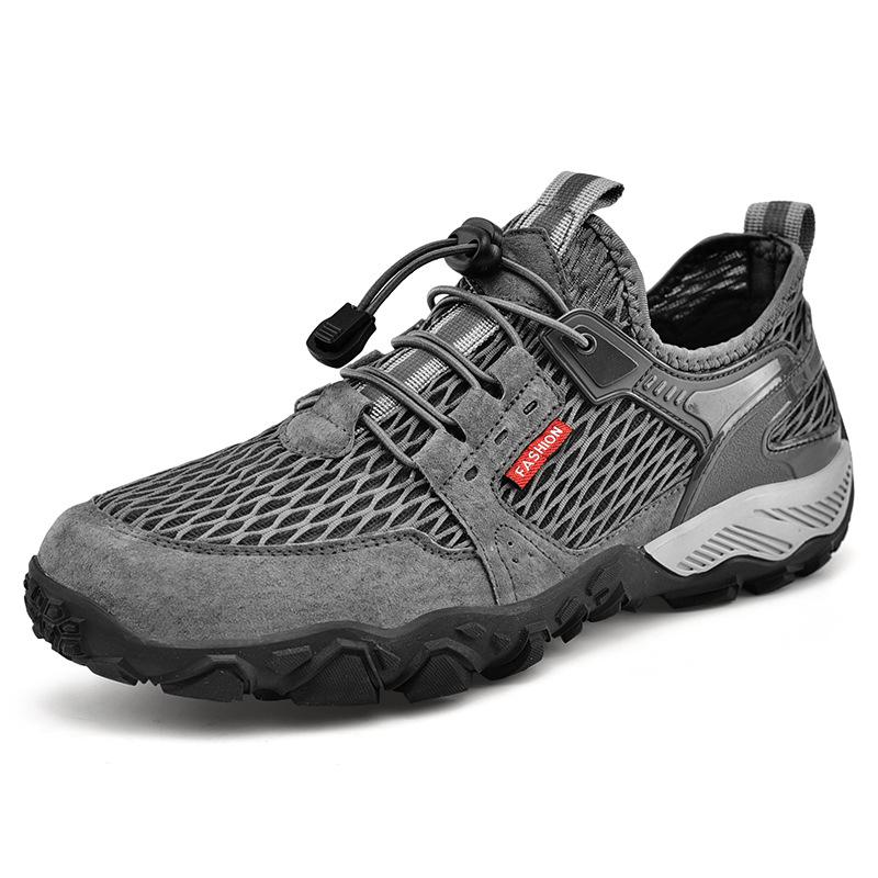 2025 New Hiking Shoes Men's Summer Leather Breathable Outdoor Sports and Leisure Shoes Non-slip Soft Bottom Mesh Hiking
