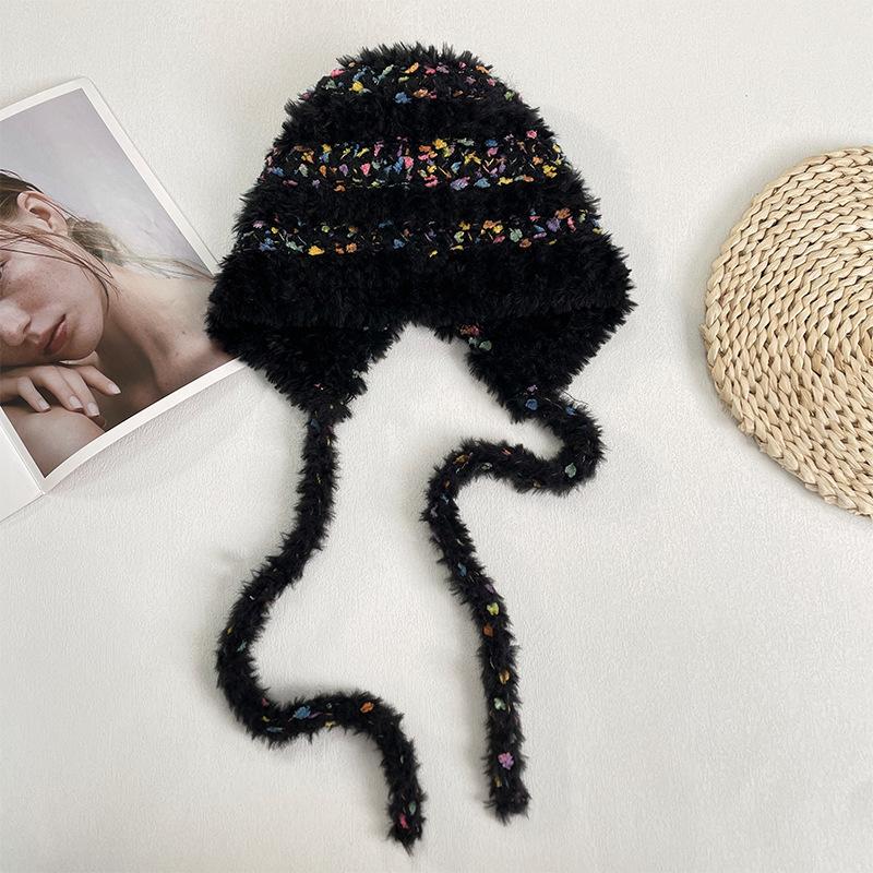 Color Matching Plush Hat for Women, Thickened In Autumn and Winter, Warm and Cold-proof, Small-faced Outdoor Knitted Headgear