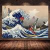 Solid Wood Frame Legend of Zelda Windwaker The Great Wave Off Kanagawa Poster Anime Game Canvas Painting Living Room Decor Wall Art Home Decor