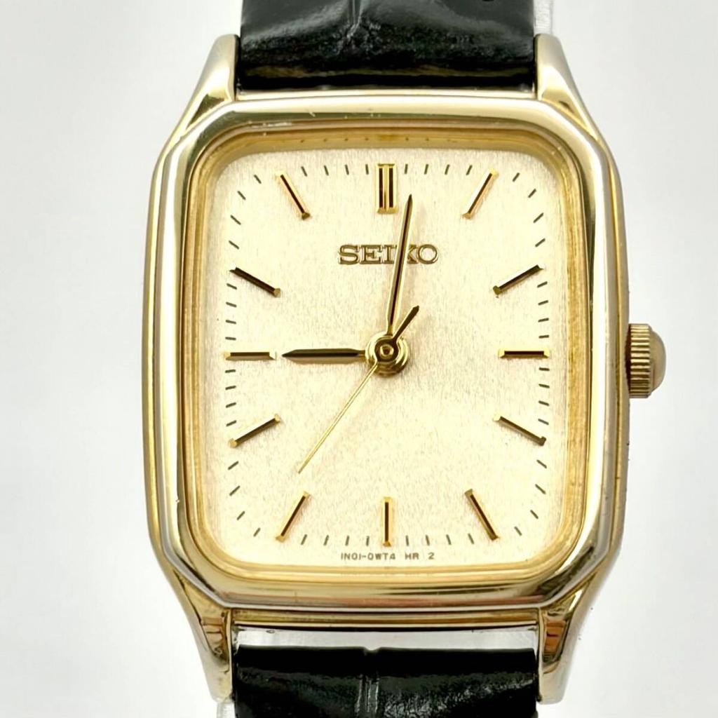 SEIKO Rectangular Gold Watch 910030 with New Strap [New Battery] Ladies' 1N01-0LR0