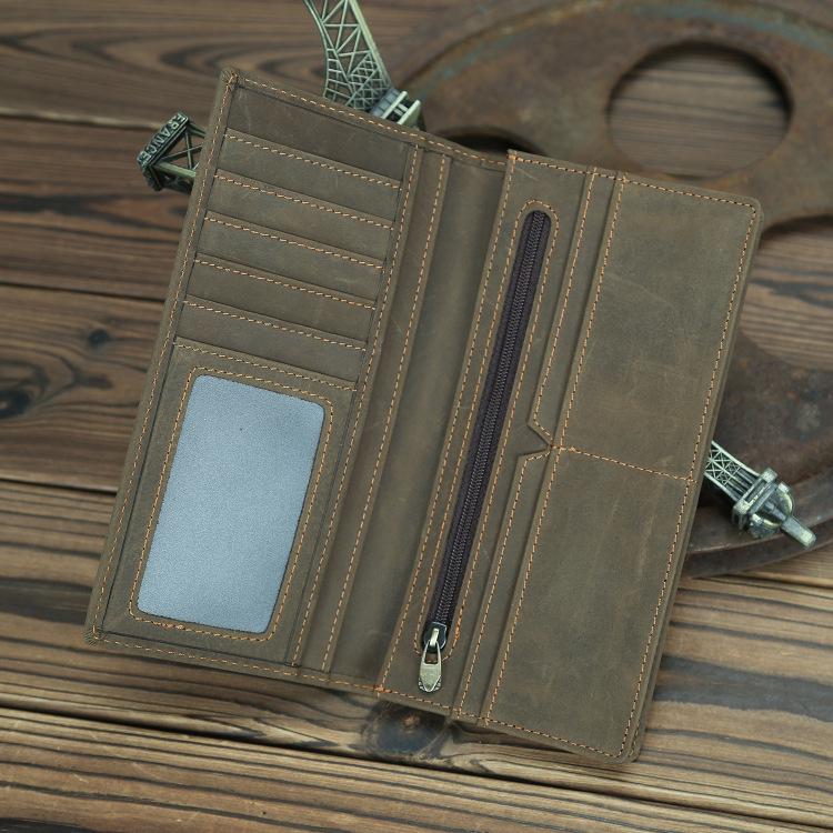 Винтажный мужской кошелек-бифолд из кожи Crazy Horse - Натуральный кошелек из коровьей кожи высшего качества, длинный, с зажимом для денег