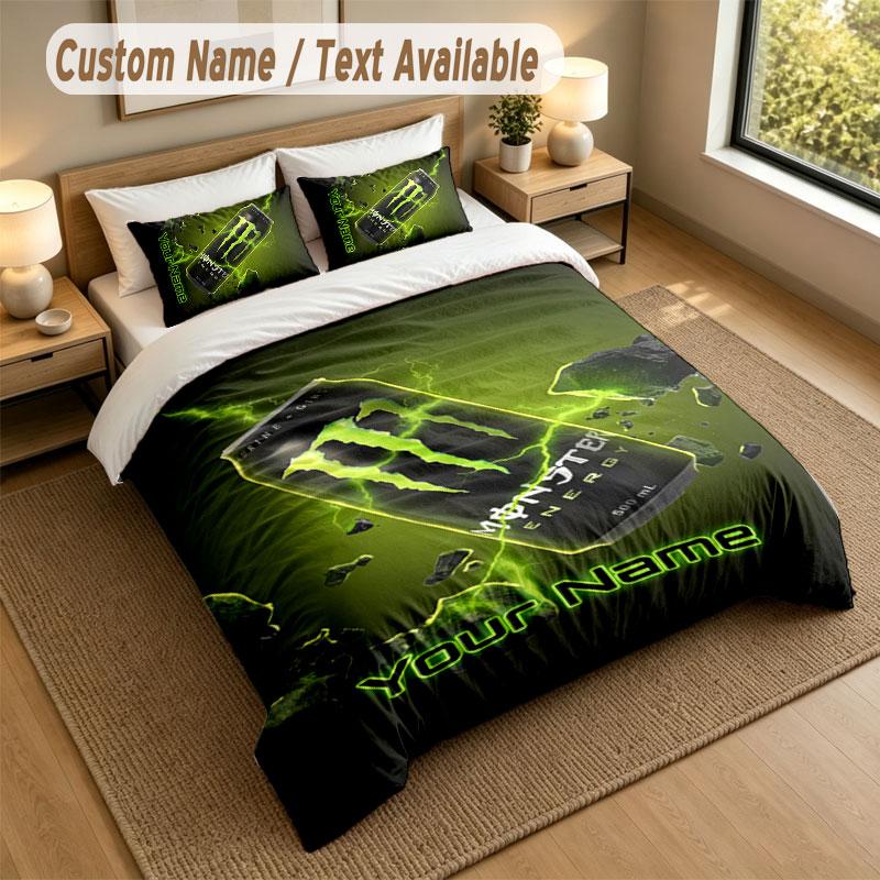 Bedding Set 1 Duvet Cover 2 Pillowcases Monster Energy Print Soft Bed Linen Bedroom Decor