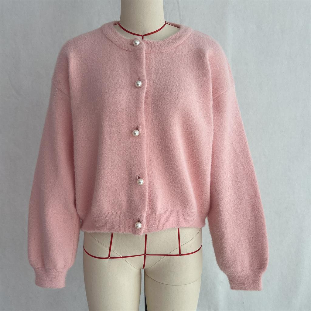 Кардиганы для женщин осенние с длинным рукавом вязаные на пуговицах с открытой передней частью повседневная верхняя одежда пальто женские пушистые с круглым вырезом объемные кардиганы свитера куртки