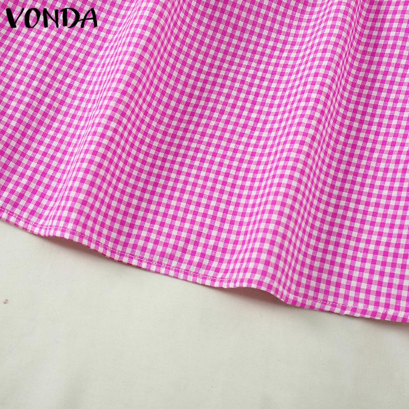 VONDA Женские летние кружевные контрастные клетчатые блузки с открытыми плечами и короткими рукавами