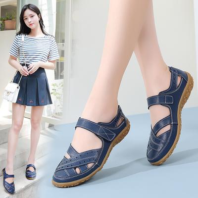 Женские сандалии, летние базовые пляжные дышащие туфли на плоской подошве Мэри Джейн, повседневные мягкие прогулочные сандалии с закрытым носком для девочек, большие размеры