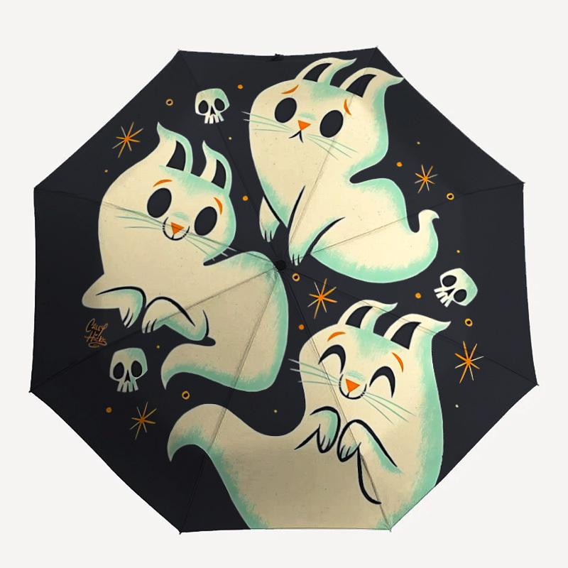1pc Ghost Bunny Automatic Open/Close Umbrella - Compact Travel Umbrella, 8-Rib Heavy-Duty Construction, Ideal Gift, 28048