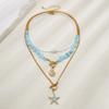 3Pcs/Set Irregular Blue Stone Chain Necklace Women Boho Conch Starfish Pendant Y2K Jewelry Beads Choker