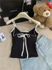 2024 Летний Женский Сексуальный Контрастный Топ-Камисоль с Бантом и Нагрудными Подушечками