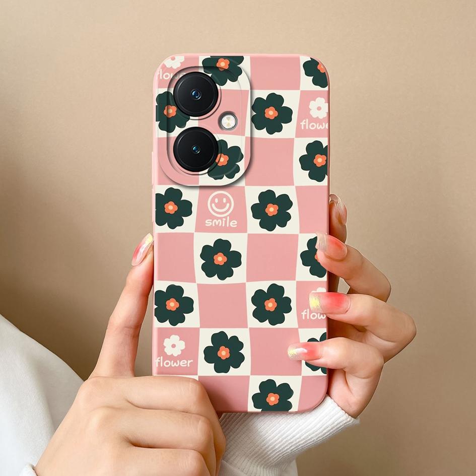 Чехол для Vivo Y17S V29 Lite Y78+ X90 Y36 Pro Y27 Корпус необычный клетчатый узор Защитный противоударный бампер Роскошный жидкий силиконовый чехол для Vivo Case