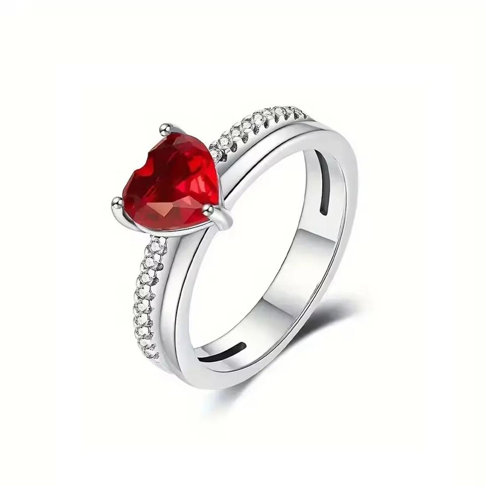 Hot Sale 925 Silver Trinkets Rings Zircon Quadrate Double Heart for Women Original Silver 925 Valentine's Day Ring Jewelry Gift