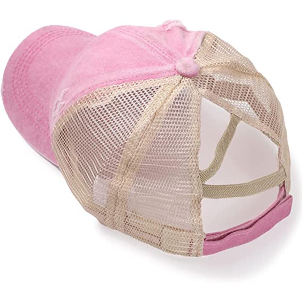 Women Cross Ponytail Baseball Cap Mesh Adjustable Outdoor Sports Washed Distressed Peaked Cap