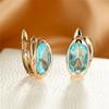 Luxury Gold Color Clip On Earrings Oval Cut Aqua Blue Stone Earrings Drop Dangle Hook Earrings Jewelry