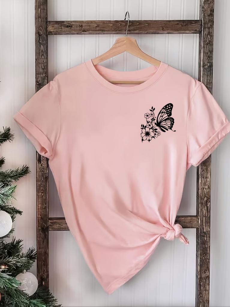Vibrant Orange With White Butterfly Print Tshirt Girl Cartoon Unisex Tops Short Sleeve Streetwear Unisex Crew Neck Tees Female