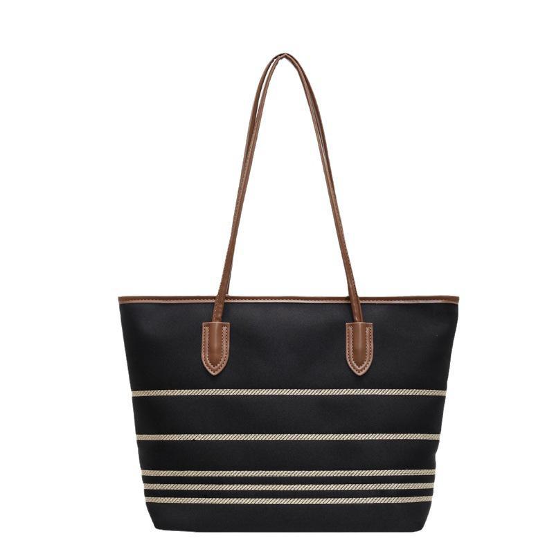 2024 Женская полосатая холщовая сумка-тоут большой вместимости: Осенне-зимняя сумка-ведро для поездок на работу и обратно