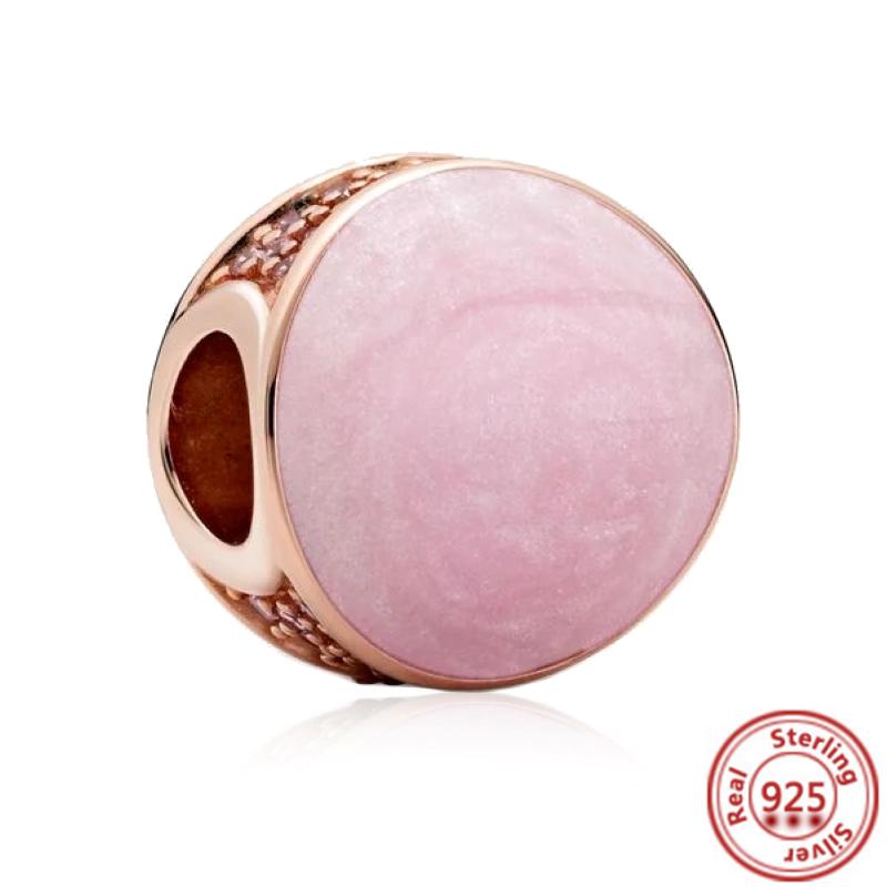 Hot Sale Rose Gold Series Pink Zircon Leaves Heart Pendant Sparkling Clip Bead Fit Charm Bracelet DIY S925 Silver Jewelry